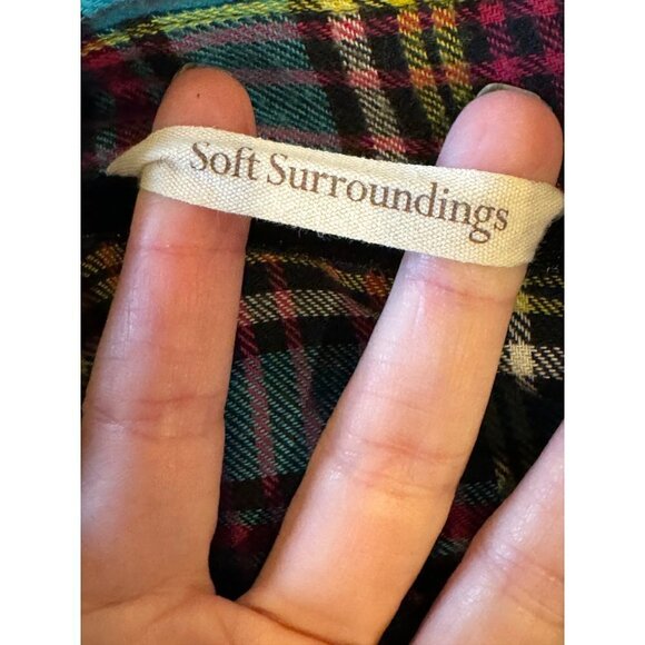 Soft Surroundings Shirt Womens Small Highlands Flannel Fuchsia Plaid Button Down - Picture 11 of 13